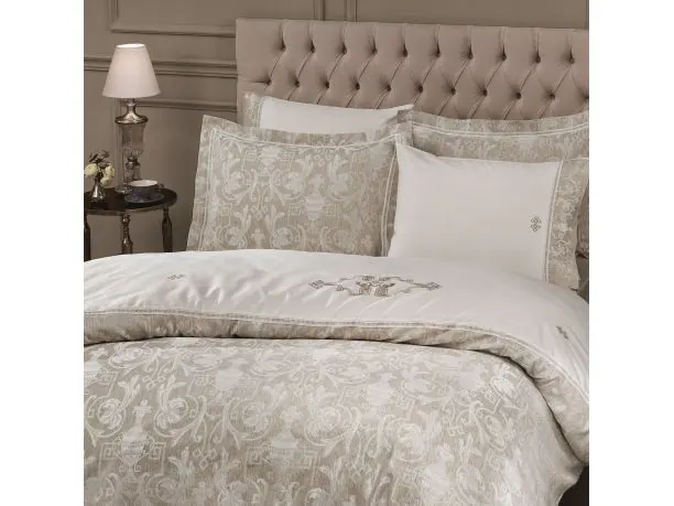 Pościel satynowa haftowana ekskluzywna Emperium White 200x220 Tivolyo Embroidery Satin