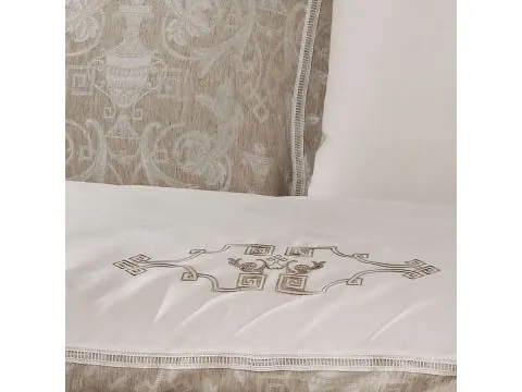 Pościel satynowa haftowana ekskluzywna Emperium White 200x220 Tivolyo Embroidery Satin