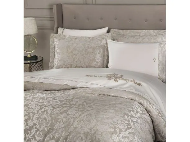 Pościel satynowa haftowana ekskluzywna Fortuny White 200x220 Tivolyo Embroidery Satin