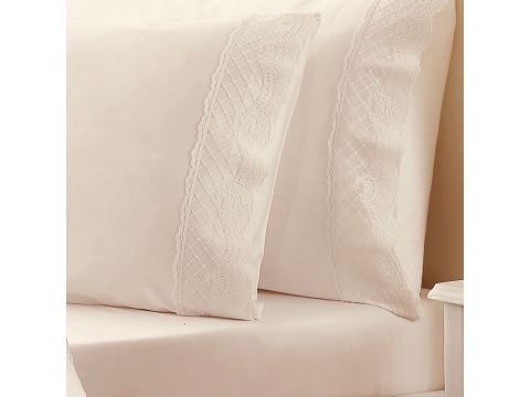 Pościel satynowa haftowana ekskluzywna Marlow Beige 200x220 Tivolyo  Embroidery Satin