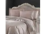 Ekskluzywna pościel satynowa z koronką 200x220 Regina Brown Tivolyo Gipure