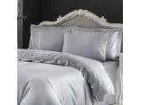Ekskluzywna pościel satynowa z koronką 200x220 Regina Grey Tivolyo Gipure