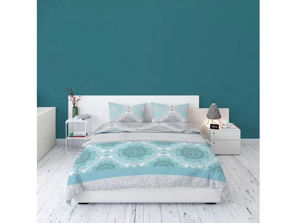 Pościel Flanelowa 220x200 wz 3844 a biało turkusowa rozeta