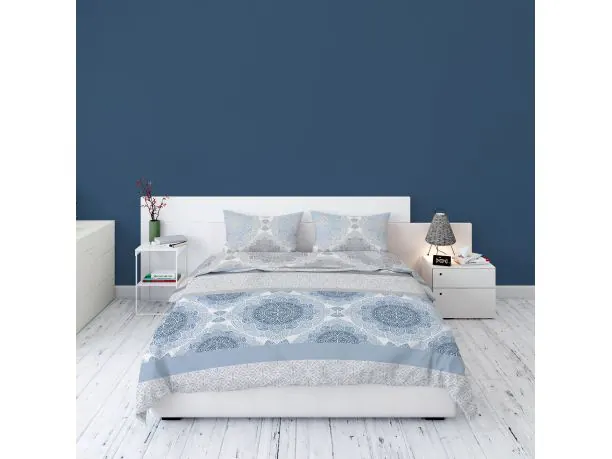 Pościel Flanelowa 220x200 wz 3844 b biało niebieska rozeta