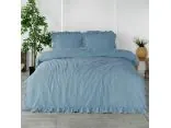 Pościel z bawełny 220x200 z falbanką blue Limasso w pudełku bez prasowania niebieski