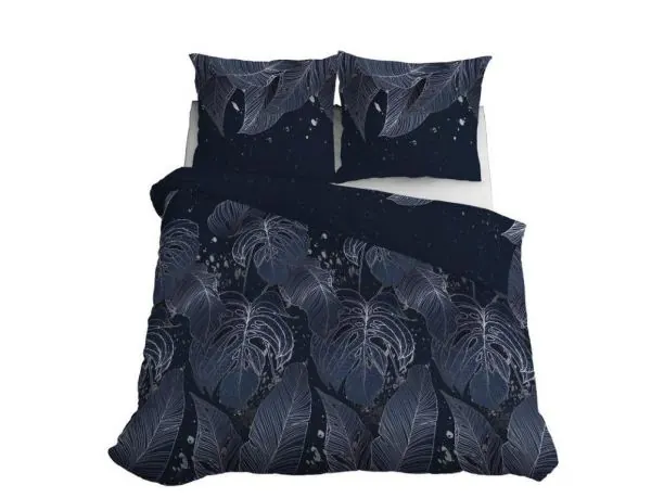 Pościel satynowa 160x200 +2/70x80/ liście palmy, monstery 4238 b