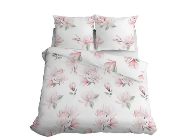 Pościel z satyny bawełnianej 220x200 +2/70x80/ kwiat magnoli wz 4241 a