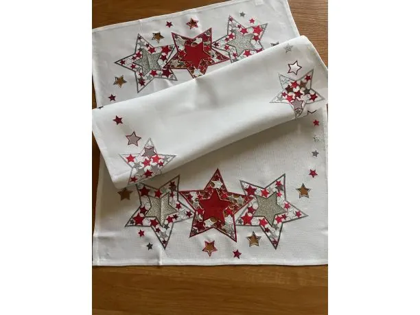 Bieżnik świąteczny biały 40x180 cm Gwiazda Czerwono-Srebrna Boże Narodzenie