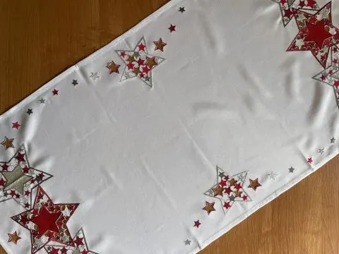Bieżnik świąteczny biały 40x180 cm Gwiazda Czerwono-Srebrna Boże Narodzenie