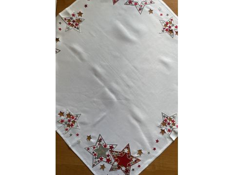 Bieżnik świąteczny biały 85x85 cm gwiazda czerwono srebrna int 417 boże narodzenie 1 szt