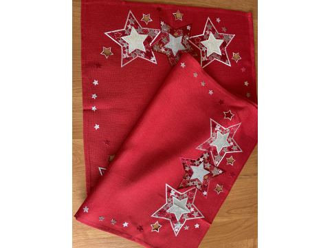 Bieżnik świąteczny czerwony 40x140 cm gwiazda czerwono srebrna int 417 boże narodzenie 1 szt