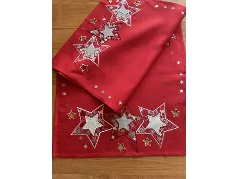 Bieżnik świąteczny czerwony 40x140 cm Gwiazda Czerwono-Srebrna Boże Narodzenie