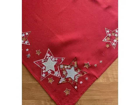 Bieżnik świąteczny czerwony 85x85 cm Gwiazda Czerwono-Srebrna Boże Narodzenie
