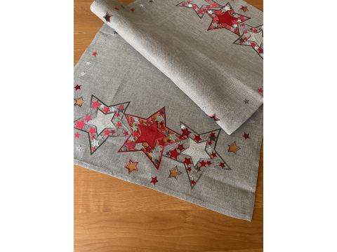 Bieżnik świąteczny szary 50x100 cm gwiazda czerwono srebrna int 417 boże narodzenie 1 szt