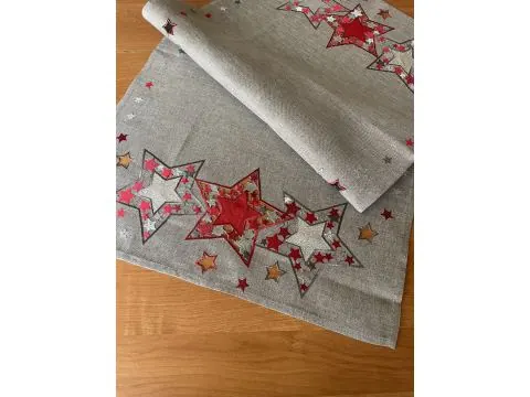 Bieżnik świąteczny szary 50x100 cm Gwiazda Czerwono-Srebrna Boże Narodzenie