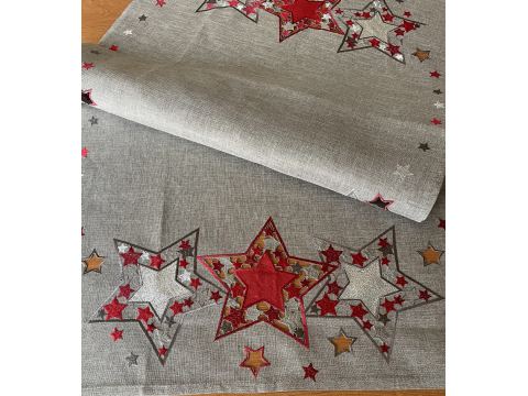 Bieżnik świąteczny szary 50x100 cm gwiazda czerwono srebrna int 417 boże narodzenie 1 szt