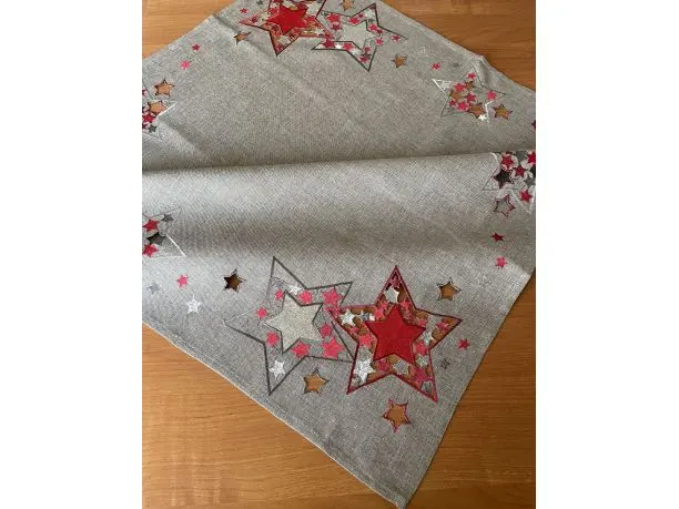 Bieżnik świąteczny szary 85x85 cm Gwiazda Czerwono-Srebrna Boże Narodzenie