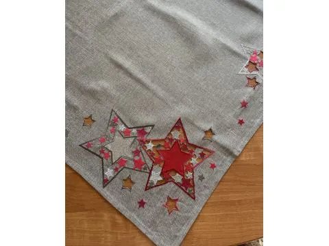 Bieżnik świąteczny szary 85x85 cm Gwiazda Czerwono-Srebrna Boże Narodzenie