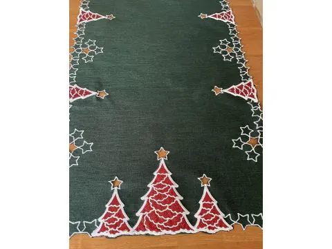 Bieżnik świąteczny ciemna zieleń 50x100 cm | Czerwono-biała choinka Boże Narodzenie