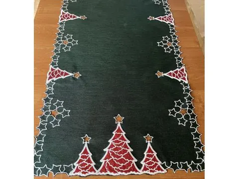 Bieżnik Świąteczny Ciemna Zieleń 40x140 cm – Wzór Choinka Biało-Czerwona