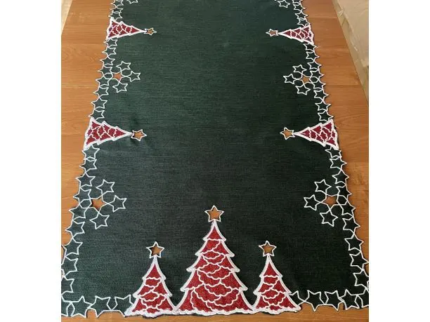 Bieżnik świąteczny ciemna zieleń 60x120 cm | Czerwono-biała choinka Boże Narodzenie