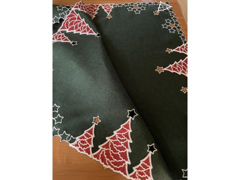 Bieżnik świąteczny ciemna zieleń 85x85 cm choinka biało czerwona int 419 boże narodzenie 1 szt