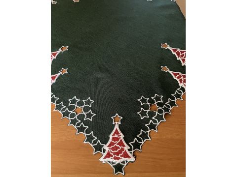 Bieżnik świąteczny ciemna zieleń 85x85 cm choinka biało czerwona int 419 boże narodzenie 1 szt