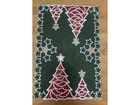 Bieżnik świąteczny ciemna zieleń 30x40 cm choinka biało czerwona int 419 boże narodzenie 1 szt