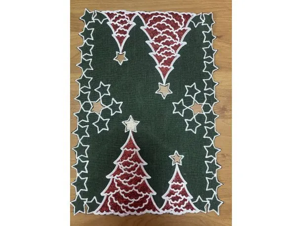 Bieżnik świąteczny ciemna zieleń 30x40 cm choinka biało czerwona int 419 boże narodzenie 1 szt