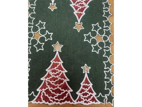Bieżnik świąteczny ciemna zieleń 30x40 cm choinka biało czerwona int 419 boże narodzenie 1 szt