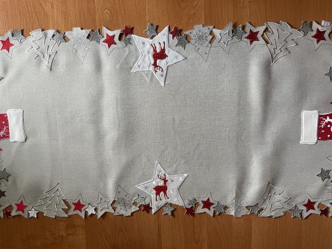 Bieżnik świąteczny szary 50x100 cm choinka, renifer int 418 boże narodzenie 1 szt