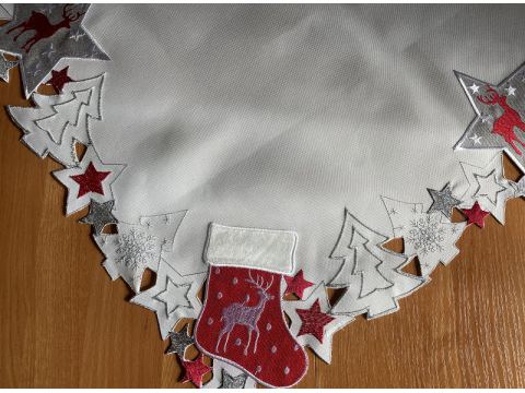 Bieżnik świąteczny biały 85x85 cm choinka, renifer int 418 boże narodzenie 1 szt