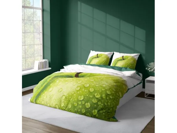 Pościel satynowa 160x200 +2/70x80 z mikrowłókna magic collection 4172 a 3D zielone jabłuszko