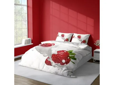 Pościel satynowa 160x200 +2/70x80 z mikrowłókna magic collection 4174 a 3D truskaweczki