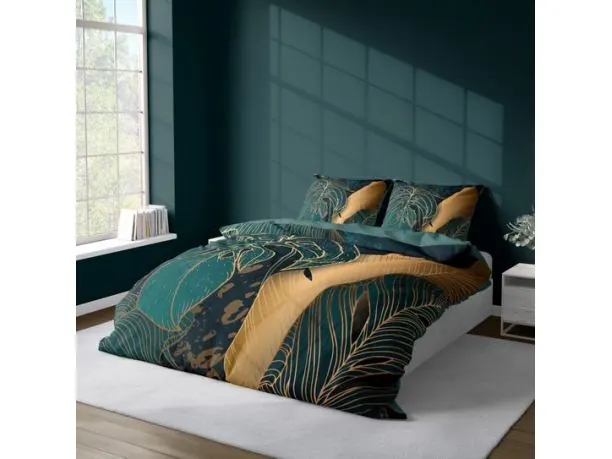 Pościel satynowa 160x200 +2/70x80 z mikrowłókna magic collection 4177 a 3D liść monstery