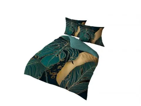 Pościel satynowa 160x200 +2/70x80 z mikrowłókna magic collection 4177 a 3D liść monstery
