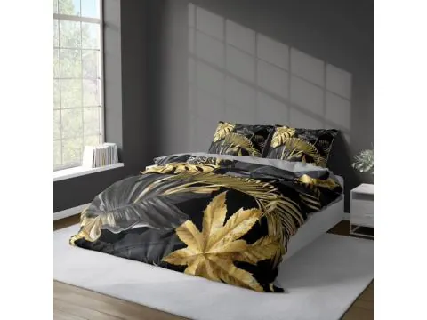 Pościel satynowa 160x200 +2/70x80 z mikrowłókna magic collection 4197 a 3D liście klonu, monstery