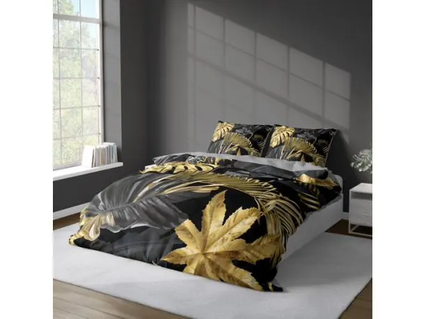 Pościel satynowa 160x200 +2/70x80 z mikrowłókna magic collection 4197 a 3D liście klonu, monstery