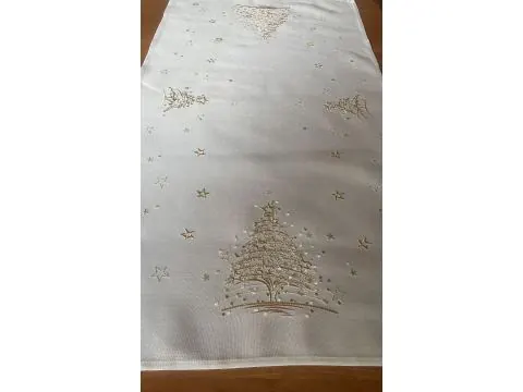 Biały Bieżnik Świąteczny ze Złotą Choinką 40x140 cm – Boże Narodzenie
