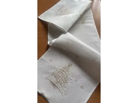 Biały Bieżnik Świąteczny ze Złotą Choinką 40x175 cm – Boże Narodzenie