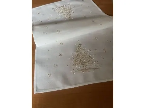 Bieżnik świąteczny biały 50x100 cm | Złota choinka Boże Narodzenie