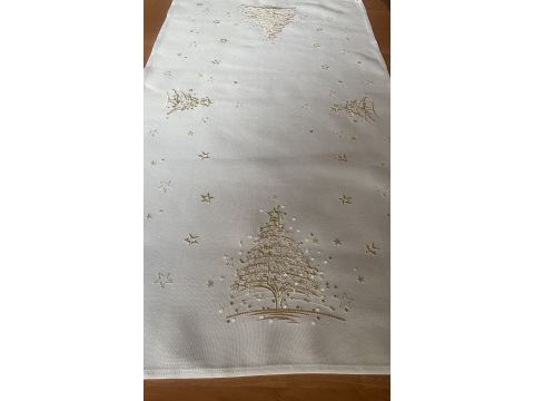 Bieżnik świąteczny biały 60x120 cm int 428 złota choinka boże narodzenie 1 szt