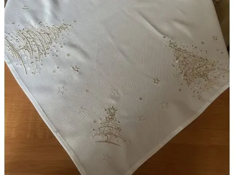 Serweta świąteczna biała 85x85 cm | Bieżnik kwadratowy złota choinka