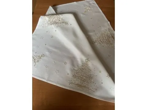 Serweta świąteczna biała 85x85 cm | Bieżnik kwadratowy złota choinka