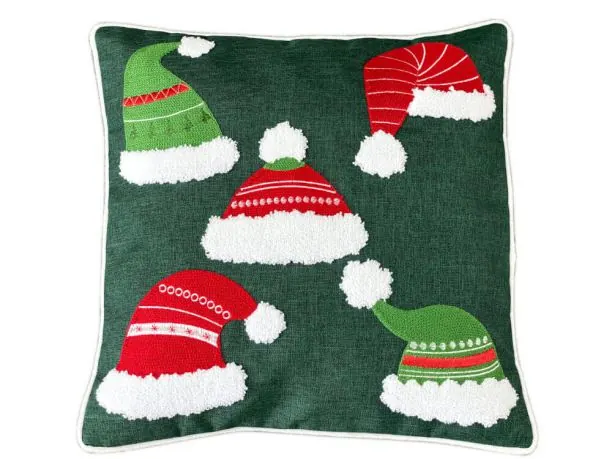 Poszewka dekoracyjna zielona 40x40 czapki mikołaja int 1025 - 1 szt Boże Narodzenie