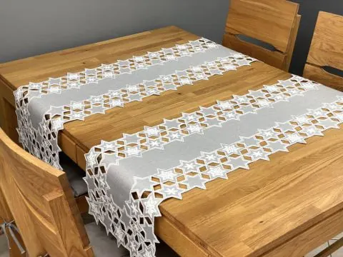Bieżnik świąteczny na stół ławę Gwiazdka Szary 40x140 cm