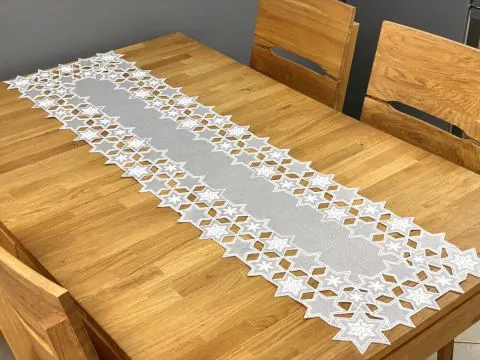 Bieżnik świąteczny na stół Gwiazdka Szary 40x174 cm