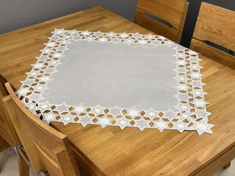 Bieżnik Kwadratowy Nakładka Świąteczna Szary w Gwiazdki 85x85