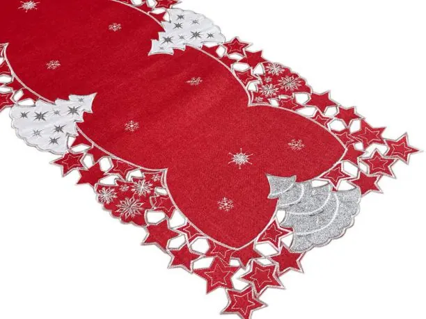 Bieżnik świąteczny czerwony 40x85 cm int 1288 srebrna choinka boże narodzenie 1 szt
