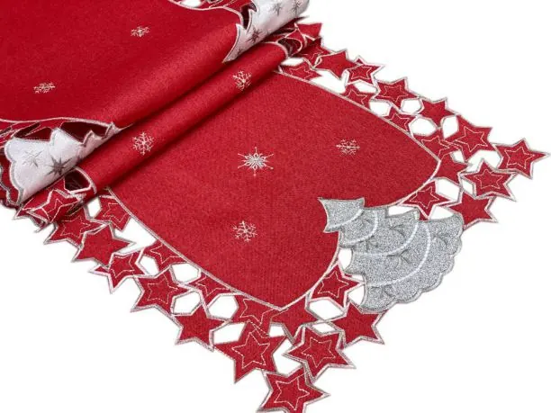 Bieżnik świąteczny czerwony 40x174 cm int 1288 srebrna choinka boże narodzenie 1 szt